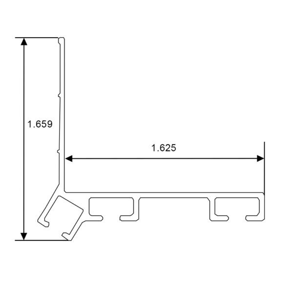 Technical drawing showing the cross-section dimensions of the Elton BARL 1003-158 aluminum retainer, with a width of 1.625 inches and height of 1.659 inches.